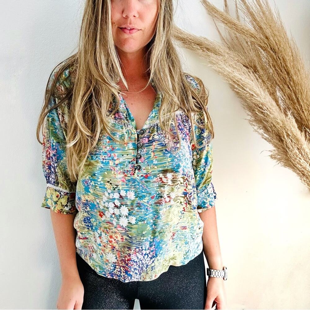ANTHROPOLOGIE Dolan Blue White Flowering Pasture Button Silk Blouse Shirt Top M - Picture 4 of 13